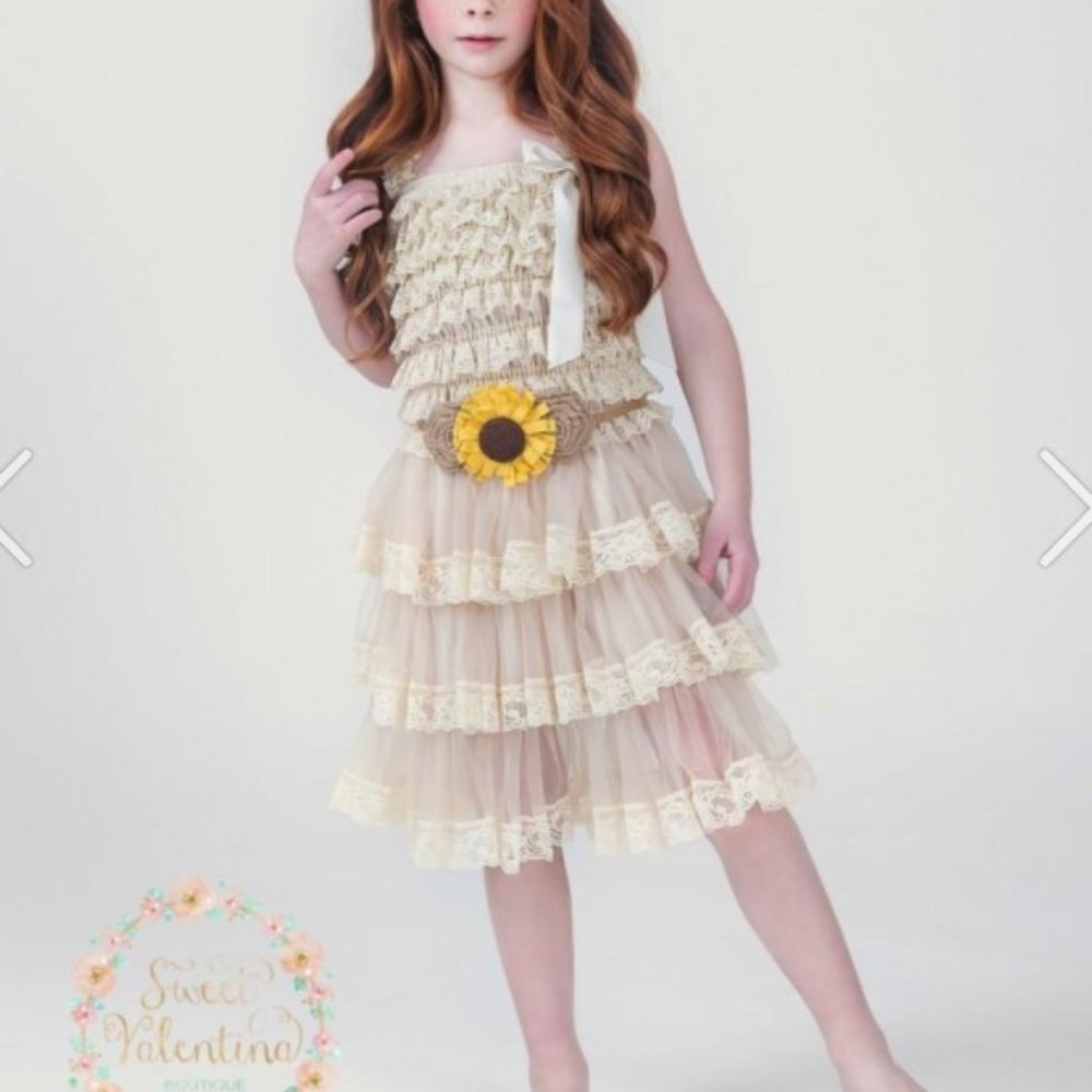 Girls Cream Lace and Ruffles Sleeveless Dress